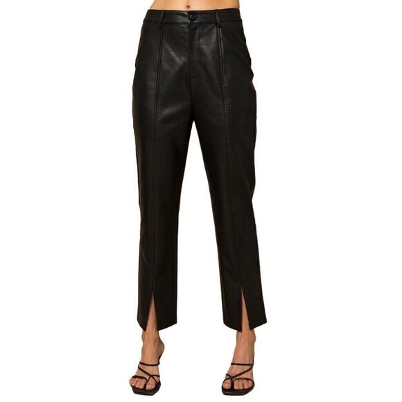 GILLI Faux Leather Pant Front Slit Ankle Large NWT - Picture 1 of 5